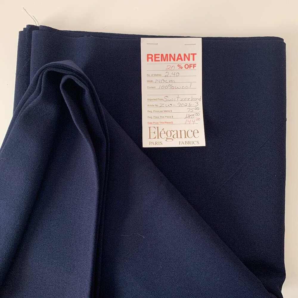 Navy Blue Pure Wool Crepe High Quality Fabric Remnant